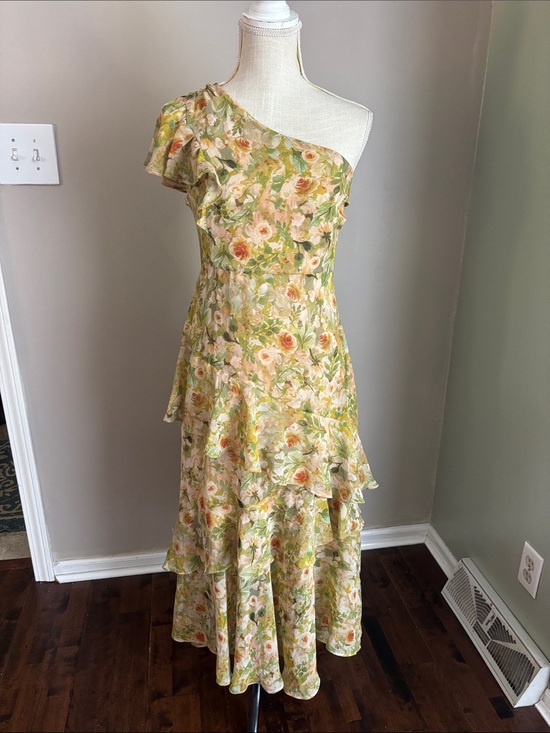 Astr Dresses & Skirts - Astr One-Shoulder Floral Ruffle Maxi Dress in Green and Peach